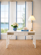 Dollhouse Hamptons Writing Desk | 1:12 Coastal Miniature Furniture | White Bamboo Style Desk Console Table