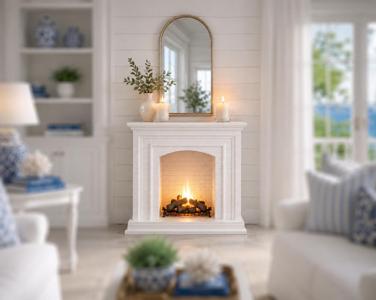 Dollhouse White Fireplace | 1:12 Hamptons Coastal Miniature Furniture | White Fireplace Mantel