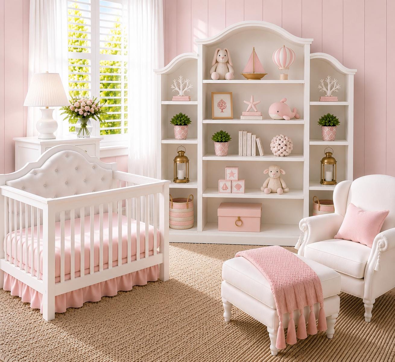 Hamptons Nursery Furniture Set | 1:12 Dollhouse Miniature Baby Room Set | Coastal Nursery Collection