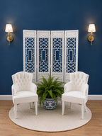 Hamptons Tufted Armchair & Decorative Screen Set | 1:12 Dollhouse Miniature Furniture | Coastal Chair