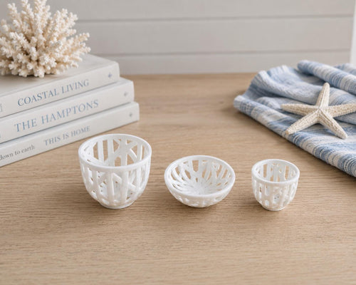 Dollhouse Decorative Basket Set | 1:12 Hamptons Coastal Miniature Decor | White Woven Style Baskets Set of 3