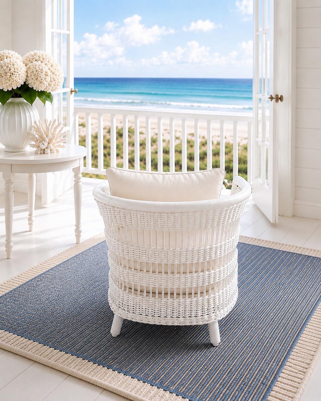 Hamptons Wicker Armchair | 1:12 Dollhouse Miniature Chair | Coastal Rattan Style Furniture