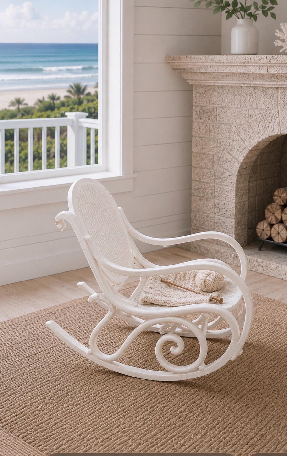 Hamptons Rocking Chair | 1:12 Dollhouse Miniature Furniture | Coastal Nursery Rocker