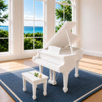 Dollhouse Grand Piano & Stool | 1:12 Hamptons Coastal Miniature Furniture | White Baby Grand Piano Set