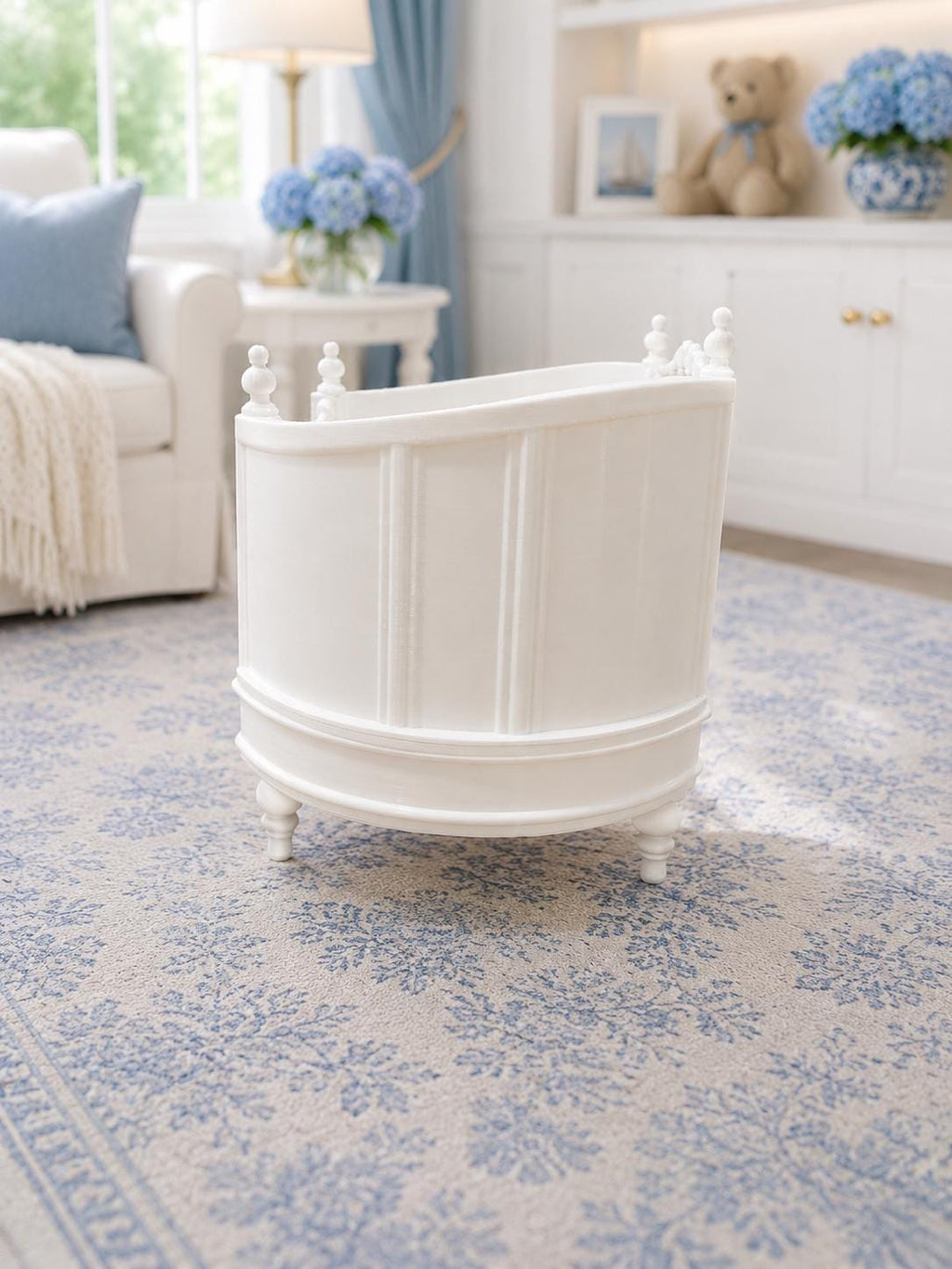 Hamptons Round Nursery Cot | 1:12 Dollhouse Miniature Furniture | Coastal Baby Crib