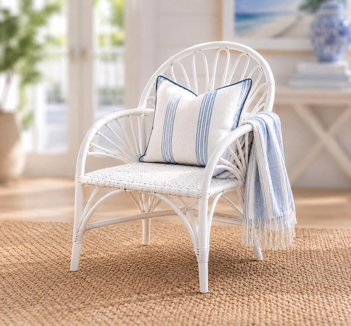 Dollhouse Accent Chair | 1:12 Hamptons Coastal Miniature Furniture | White Wicker Chair