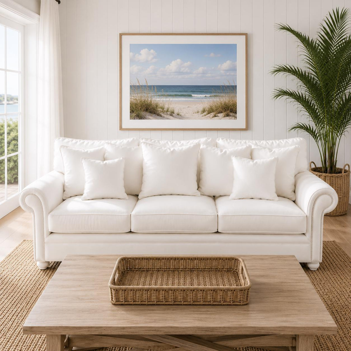 Dollhouse Sofa Lounge with Cushions | 1:12 Hamptons Coastal Miniature Lounge | White Living Room Furniture