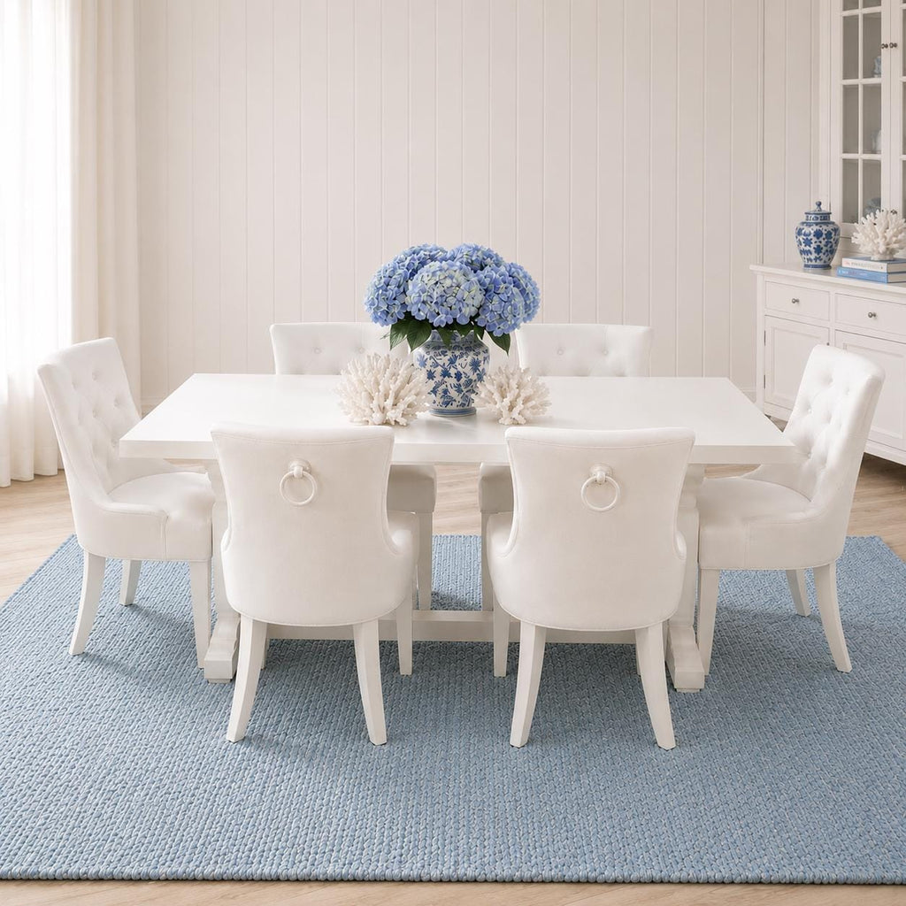 Dollhouse Dining Set | 1:12 Hamptons Coastal Miniature Furniture | White Dining Table & Chairs