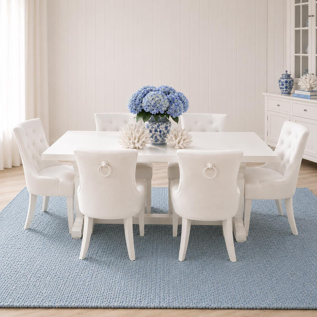 Dollhouse Dining Set | 1:12 Hamptons Coastal Miniature Furniture | White Dining Table & Chairs