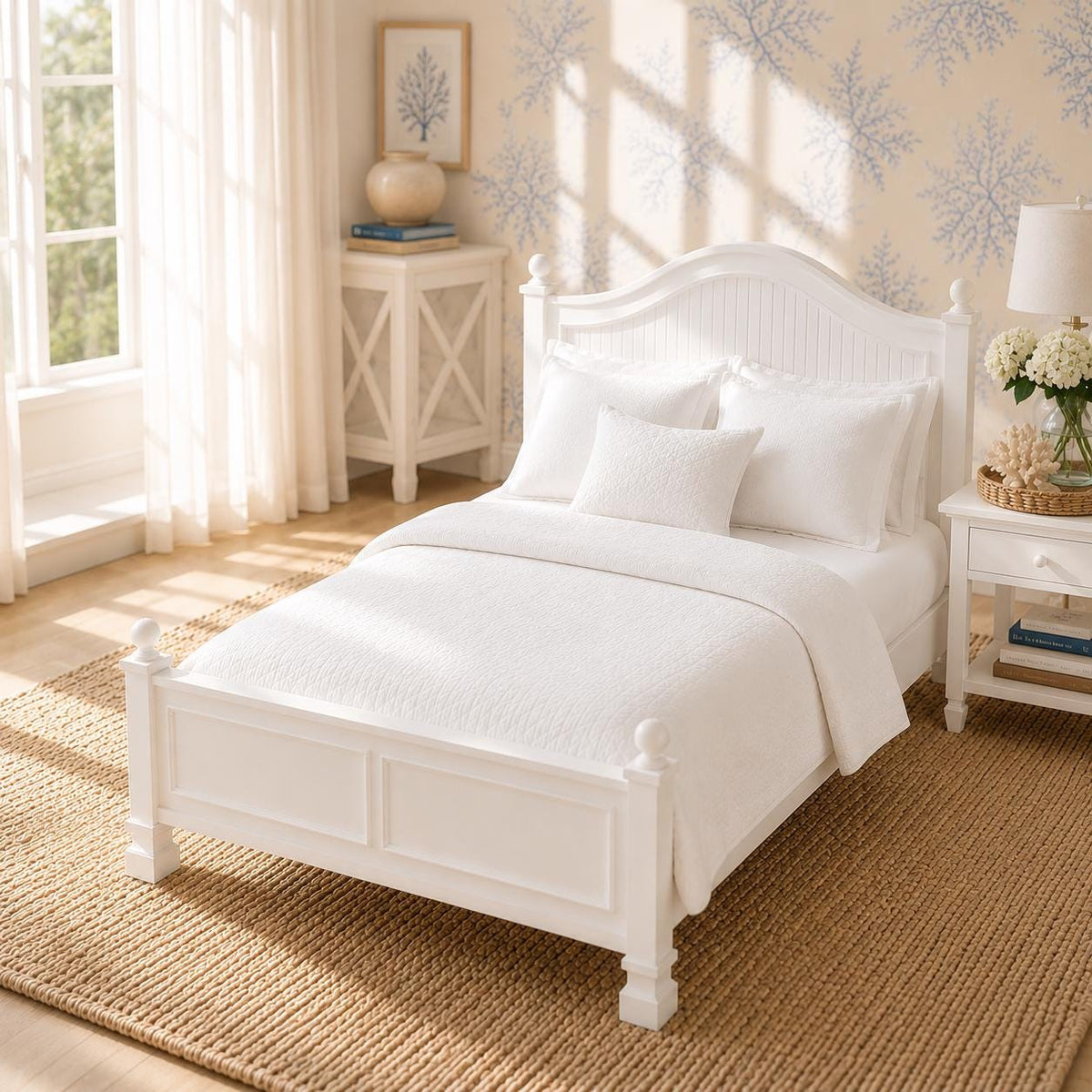 Dollhouse Hamptons Coastal Bed | 1:12 Miniature Bedroom Furniture | White Panel Bed Frame