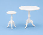 Dollhouse Pedestal Table Set | 1:12 Hamptons Coastal Miniature Furniture | White Round Side & Accent Tables