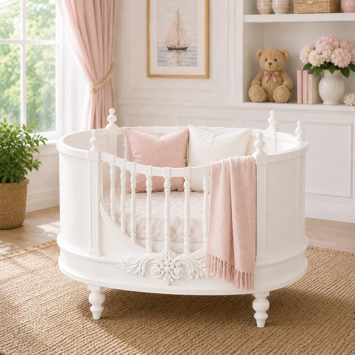 Antique Oval Baby Crib | 1:12 Dollhouse Nursery Furniture | Hamptons Miniature Cot