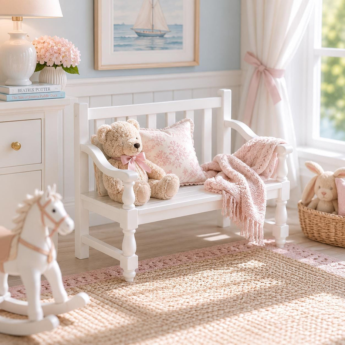 Hamptons Outdoor Garden Bench | 1:12 Dollhouse Miniature Furniture | Coastal Verandah Seat