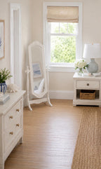 Dollhouse Hamptons Floor Mirror | 1:12 Coastal Miniature Furniture | White Freestanding Cheval Dressing Mirror