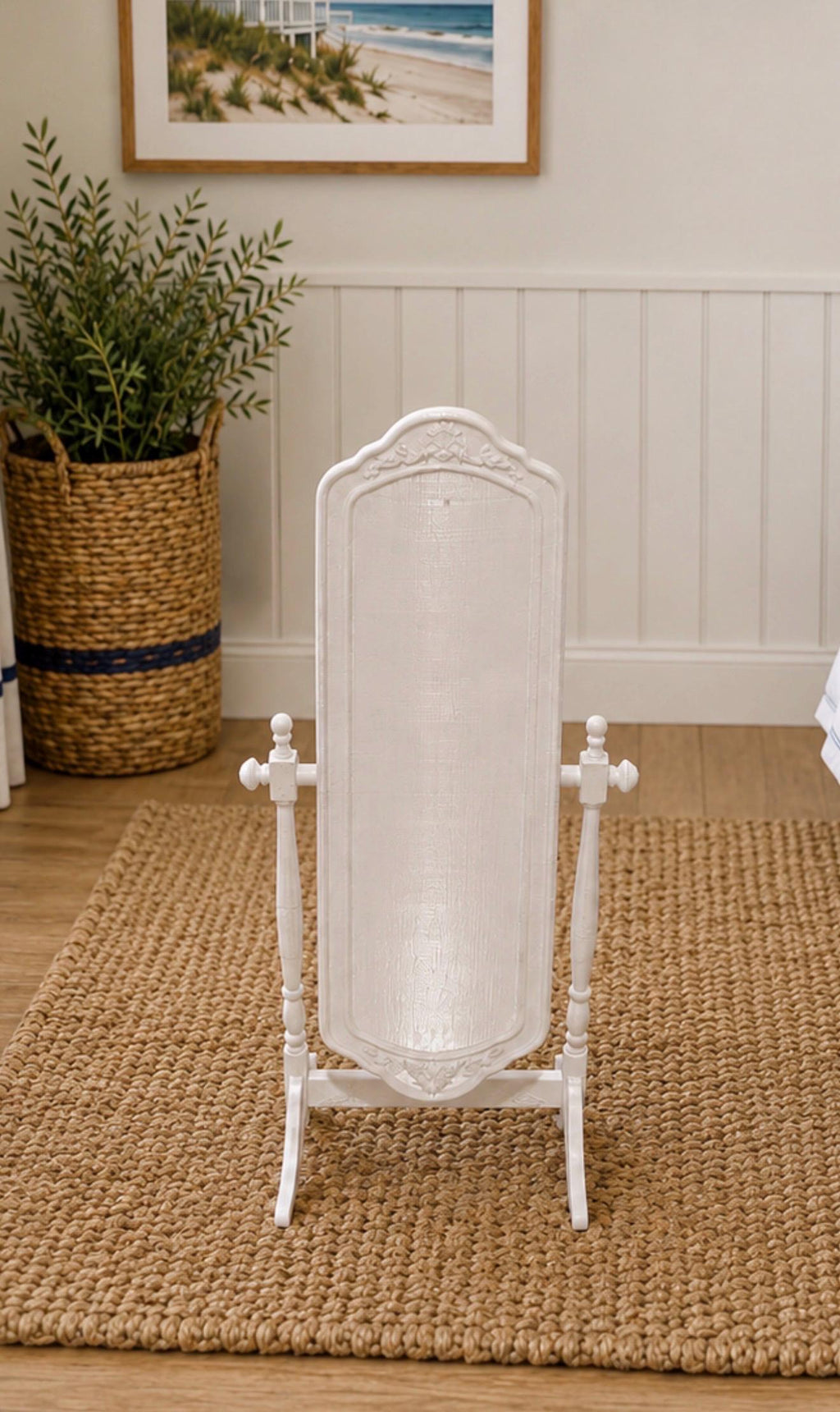Dollhouse Hamptons Floor Mirror | 1:12 Coastal Miniature Furniture | White Freestanding Cheval Dressing Mirror