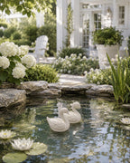 Dollhouse Swan Pond Set | 1:12 Hamptons Coastal Miniature Garden Decor | White Swan Pair