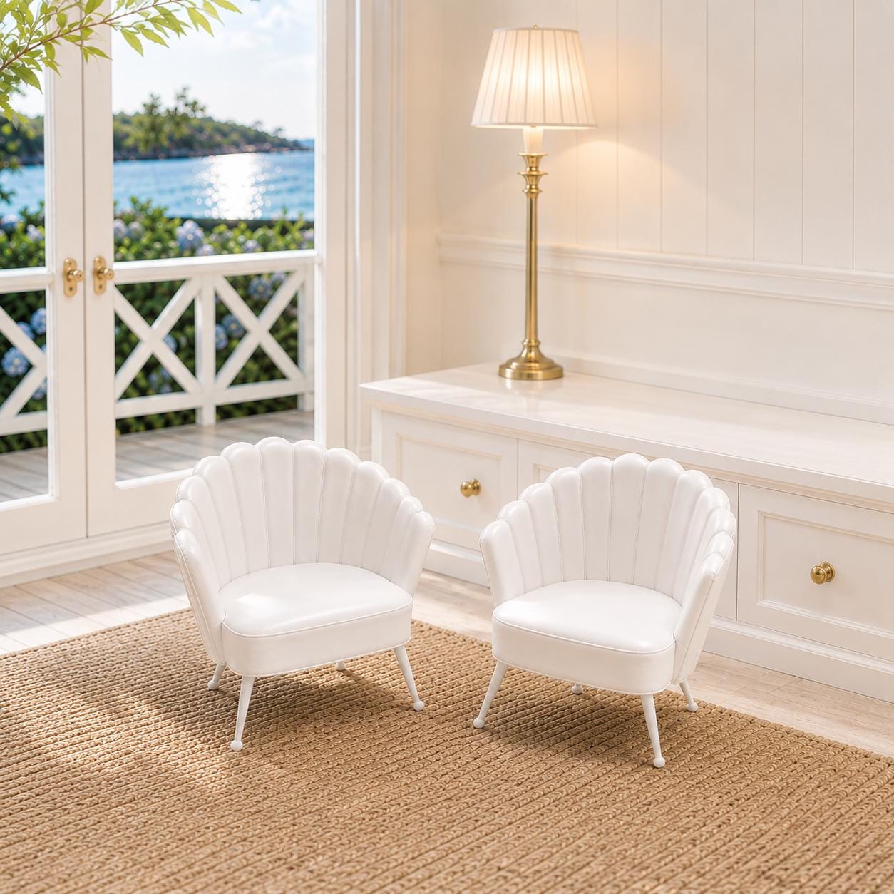 Dollhouse Shell Chair Set | 1:12 Hamptons Coastal Miniature Furniture | White Accent Cocktail Chairs