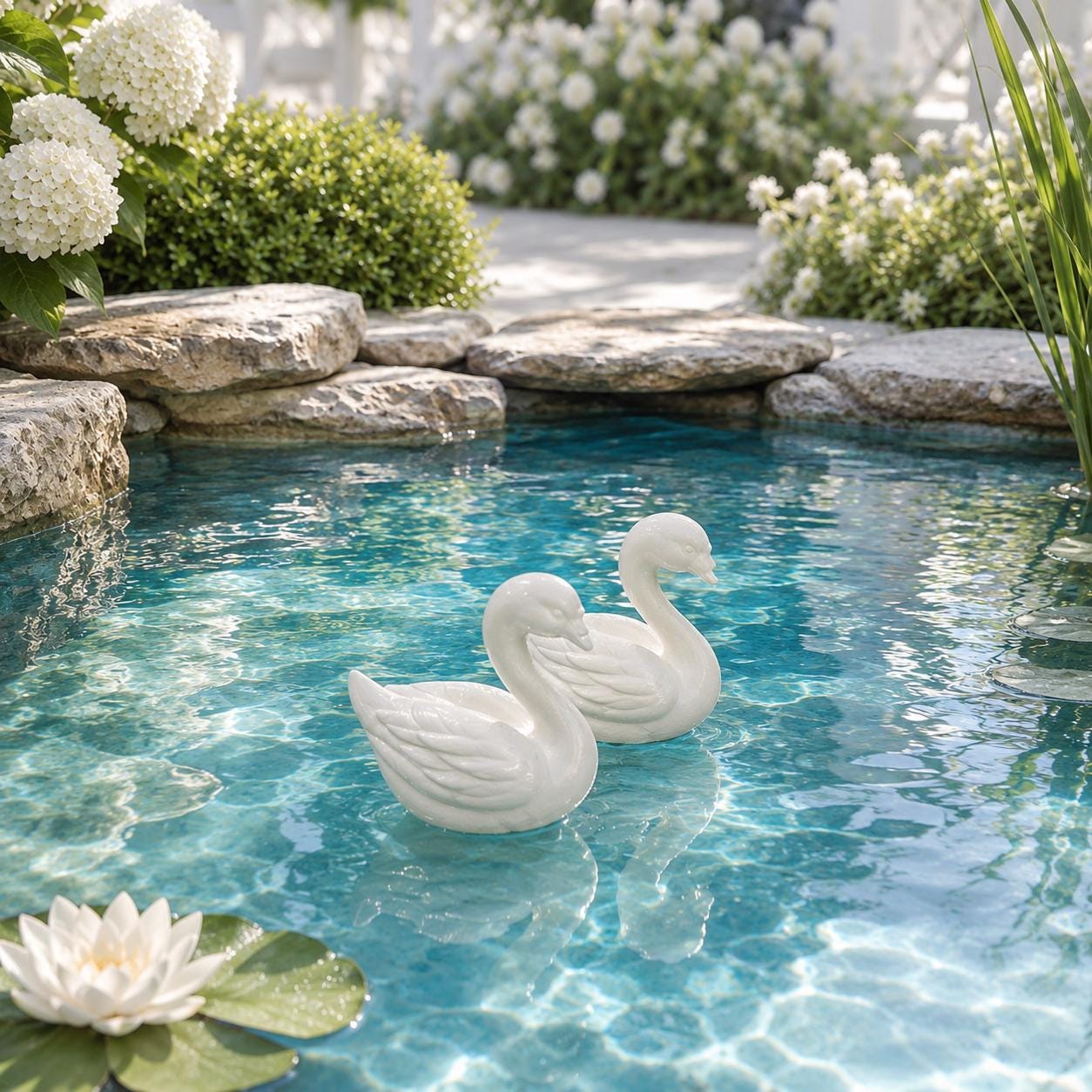 Decorative Swan Set | 1:12 Dollhouse Garden Accessories | Hamptons Miniature Outdoor Decor