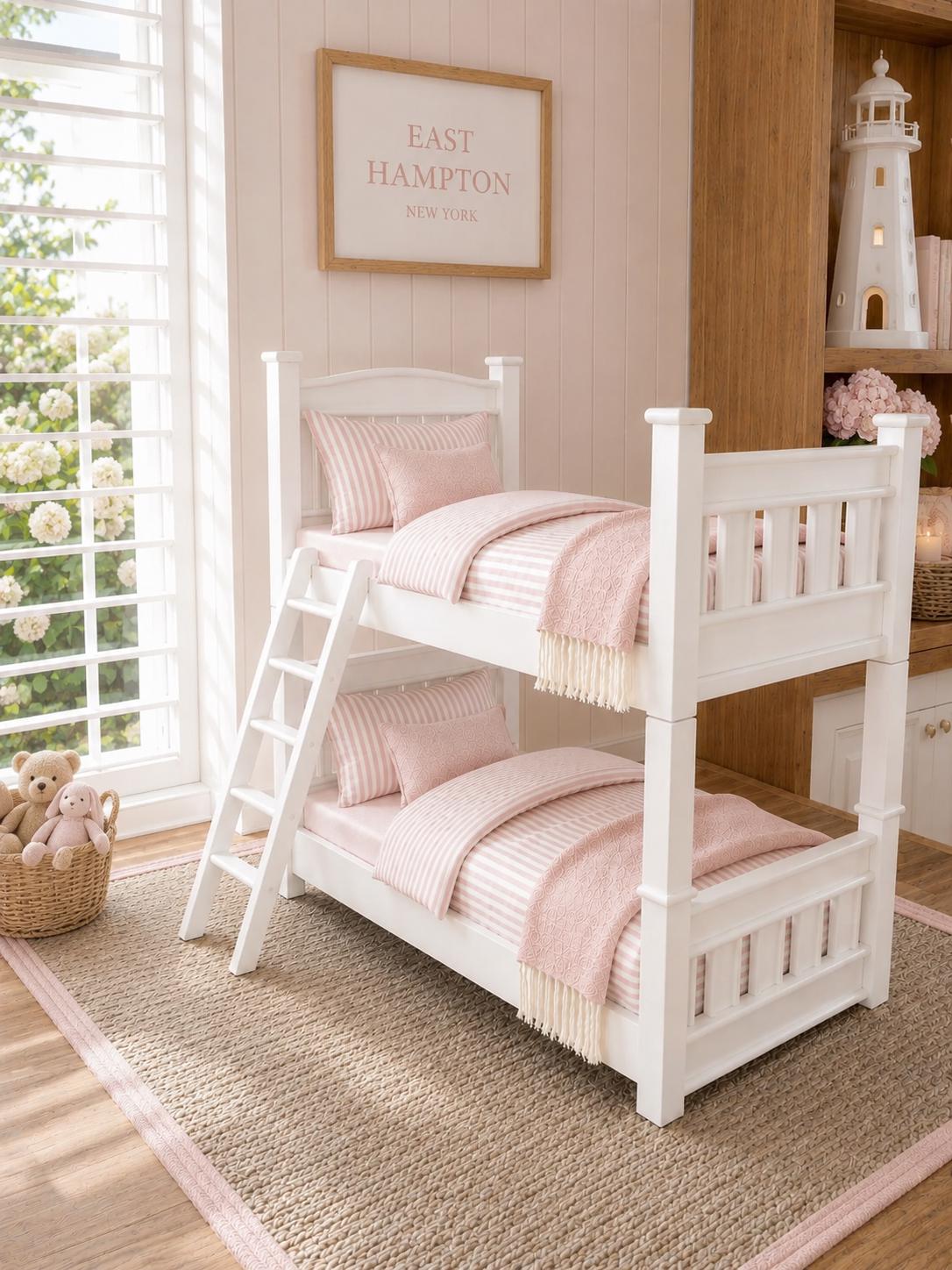 Dollhouse Bunk Bed Set | 1:12 Hamptons Coastal Miniature Furniture | White Kids Bedroom Set