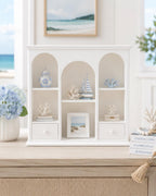 Hamptons Arched Display Cabinet | 1:12 Dollhouse Miniature Bookcase | Coastal Shelving & Storage Cabinet
