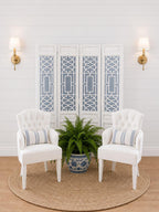 Dollhouse Accent Screen and Chair Set | Hamptons Coastal Miniature Chinoisorie Furniture | White Tufted Chairs