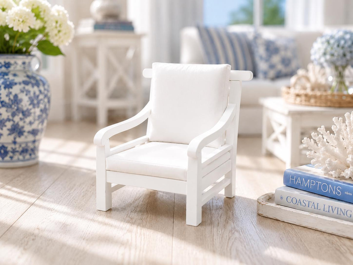 Hamptons Cross Back Armchair | 1:12 Dollhouse Miniature Chair | Coastal Accent Furniture
