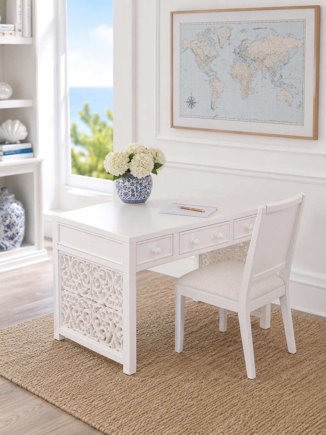 Hamptons Writing Desk & Chair Set | 1:12 Dollhouse Miniature Furniture | Coastal Home Office Set