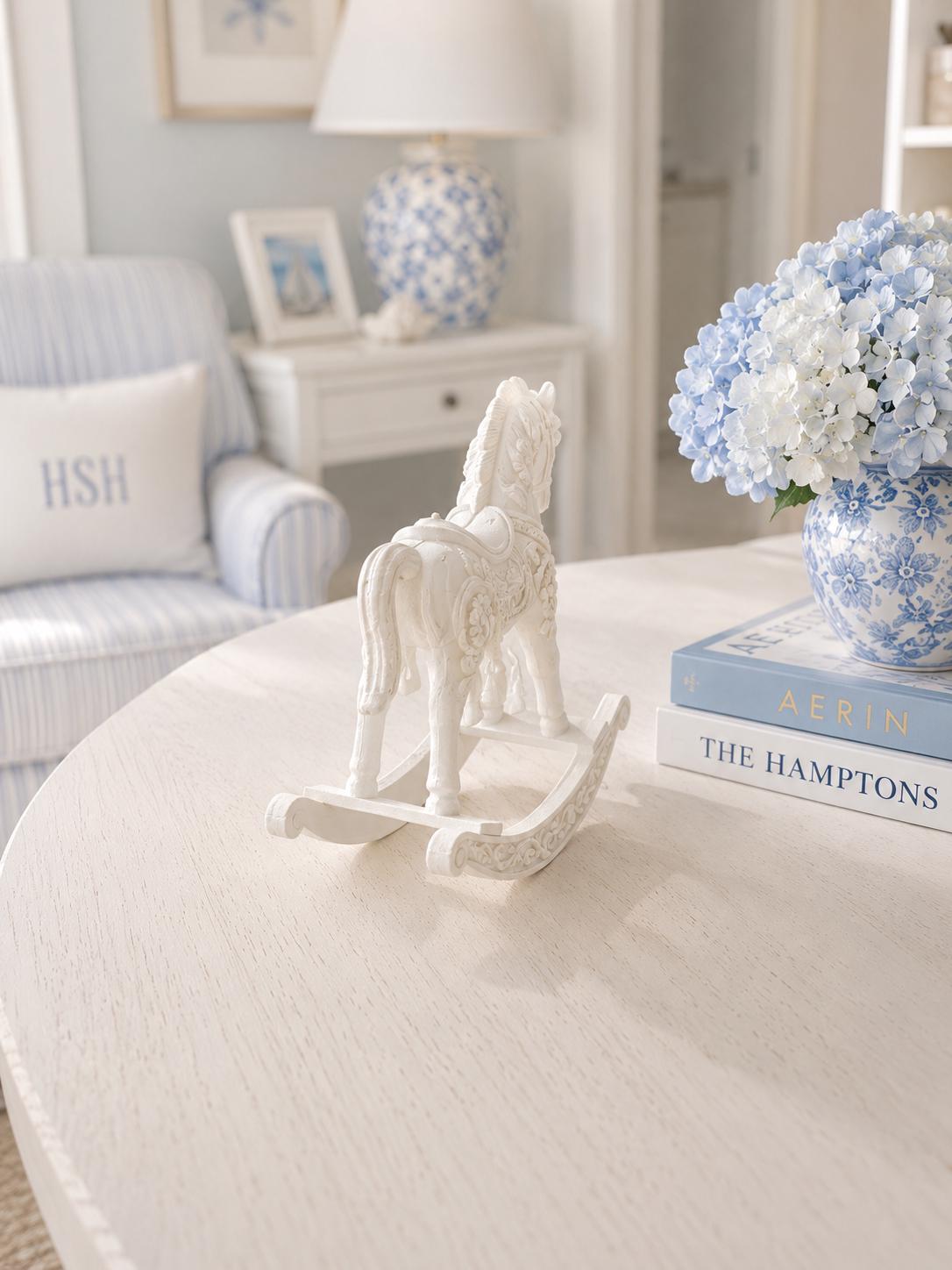 Dollhouse Rocking Horse | 1:12 Hamptons Nursery Miniature | Ornate White Carousel Horse | Dollhouse Furniture & Decor