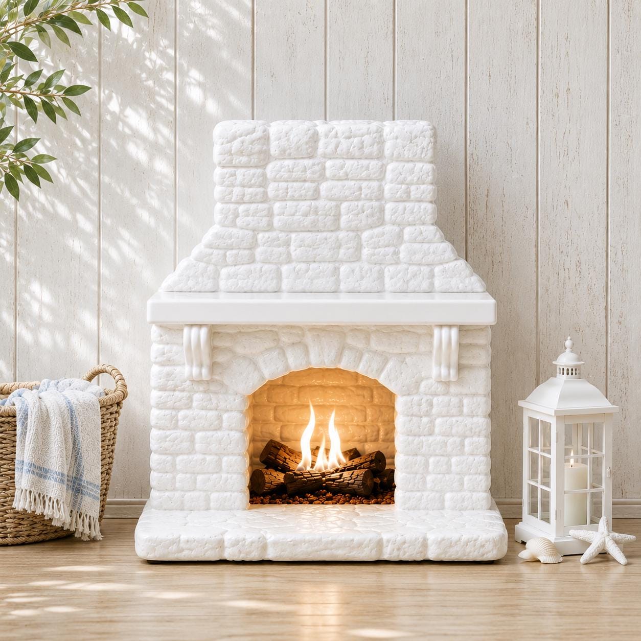 Milky White Fireplace | 1:12 Dollhouse Furniture | Hamptons Coastal Miniature Fireplace