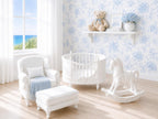 Hamptons Nursery Furniture Set | 1:12 Dollhouse Miniatures | Cot, Rocking Horse, Armchair & Ottoman | Coastal Nursery Set