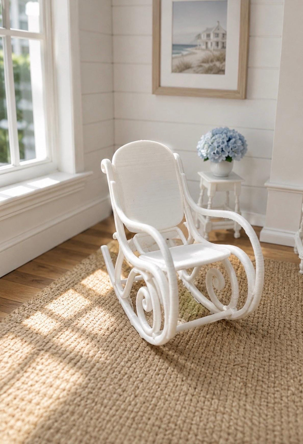 Hamptons Rocking Chair | 1:12 Dollhouse Miniature Furniture | Coastal Nursery Rocker