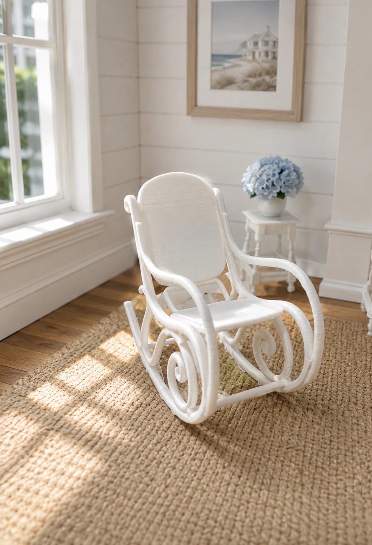 Hamptons Rocking Chair | 1:12 Dollhouse Miniature Furniture | Coastal Nursery Rocker