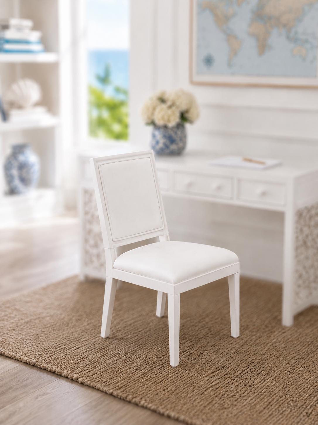 Dollhouse Desk and Chair Console  Vanity Table | 1:12 Hamptons Coastal Miniature Furniture | White Entry Table