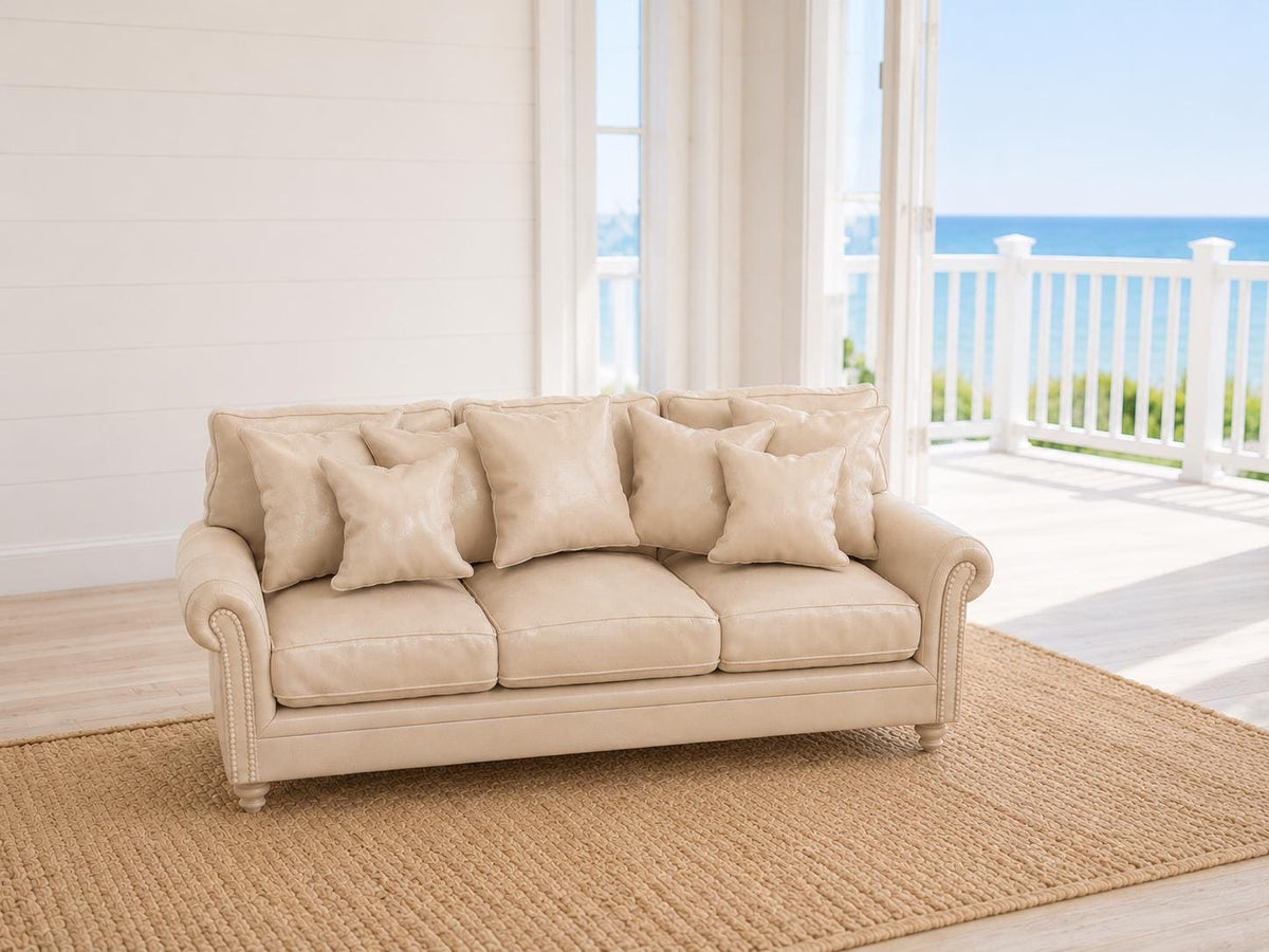 Hamptons Three Seater Sofa | 1:12 Dollhouse Miniature Furniture | Coastal White Lounge Sofa with Cushions
