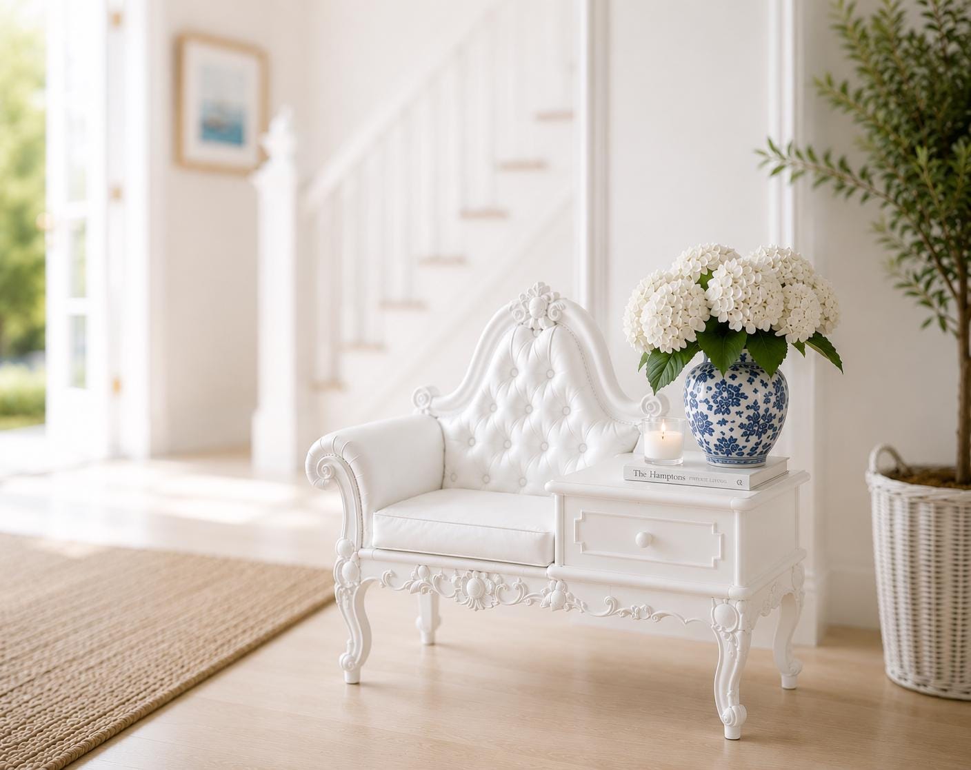 Ornate Telephone Chair & Side Table | 1:12 Dollhouse Miniature Furniture | Hamptons Tufted Hall Chair