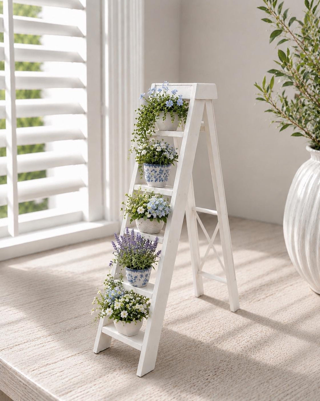 Hamptons Decorative Ladder | 1:12 Dollhouse Miniature Furniture | Coastal Ladder Shelf & Plant Display