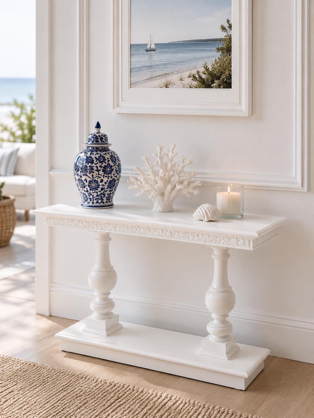 Hamptons Console Table | 1:12 Dollhouse Miniature Furniture | Coastal Entry Hall & Sofa Table