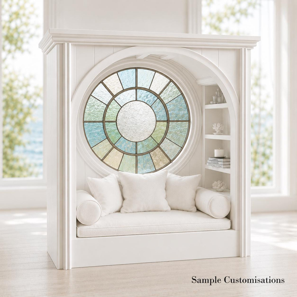 Hamptons Window Seat with Round Window | 1:12 Dollhouse Miniature Reading Nook
