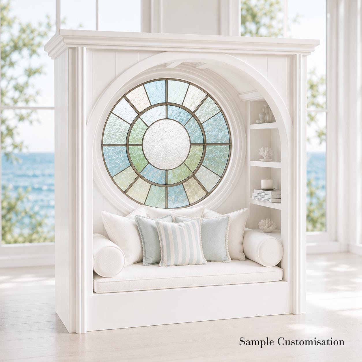 Hamptons Window Seat with Round Window | 1:12 Dollhouse Miniature Reading Nook