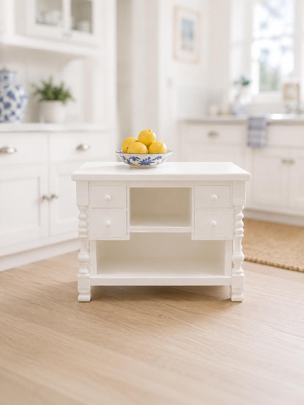 Hamptons Kitchen Island | 1:12 Dollhouse Furniture | Coastal Miniature Kitchen Bench