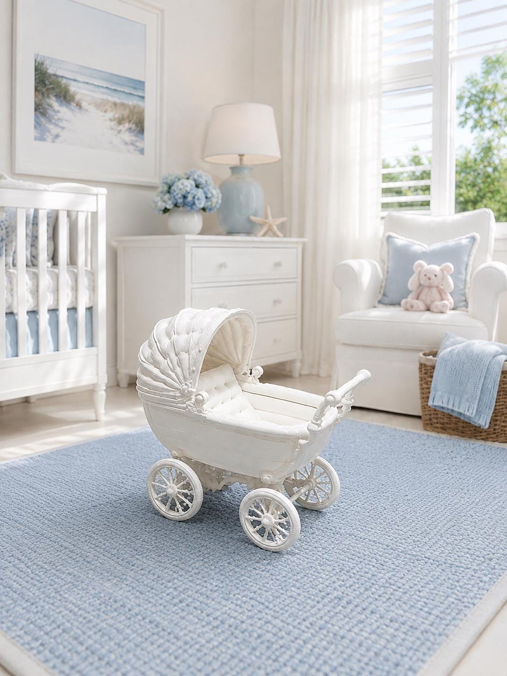 Ornate Baby Pram | 1:12 Dollhouse Miniature Nursery Furniture | Vintage Hamptons Baby Carriage