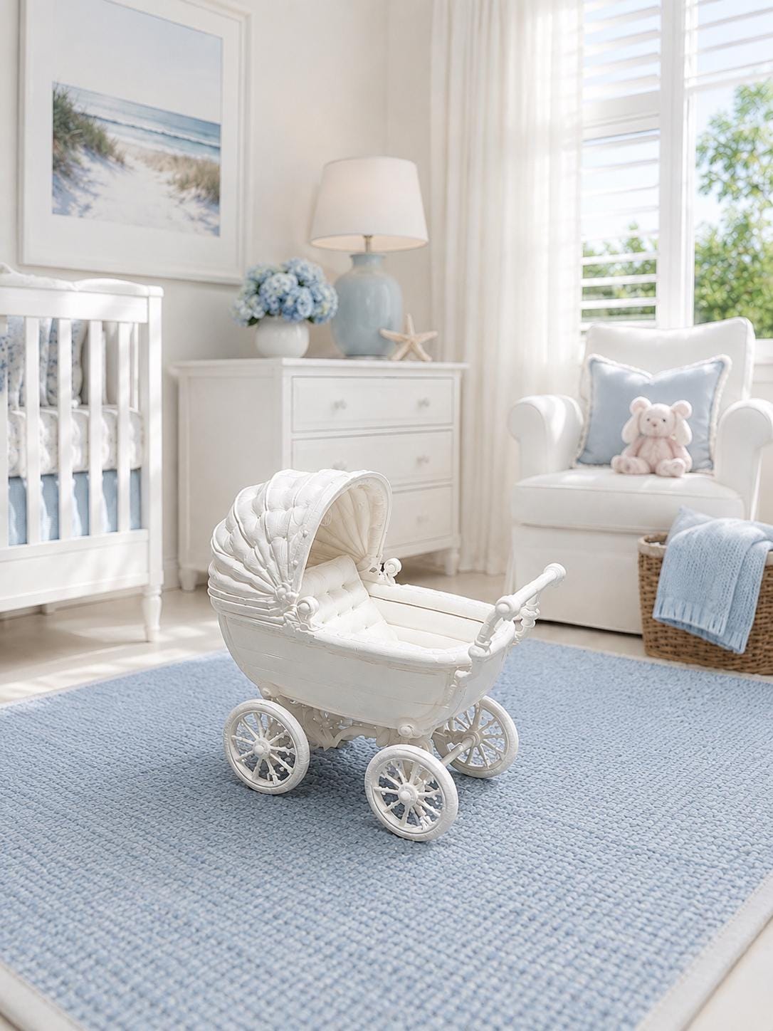 Ornate Baby Pram | 1:12 Dollhouse Miniature Nursery Furniture | Vintage Hamptons Baby Carriage