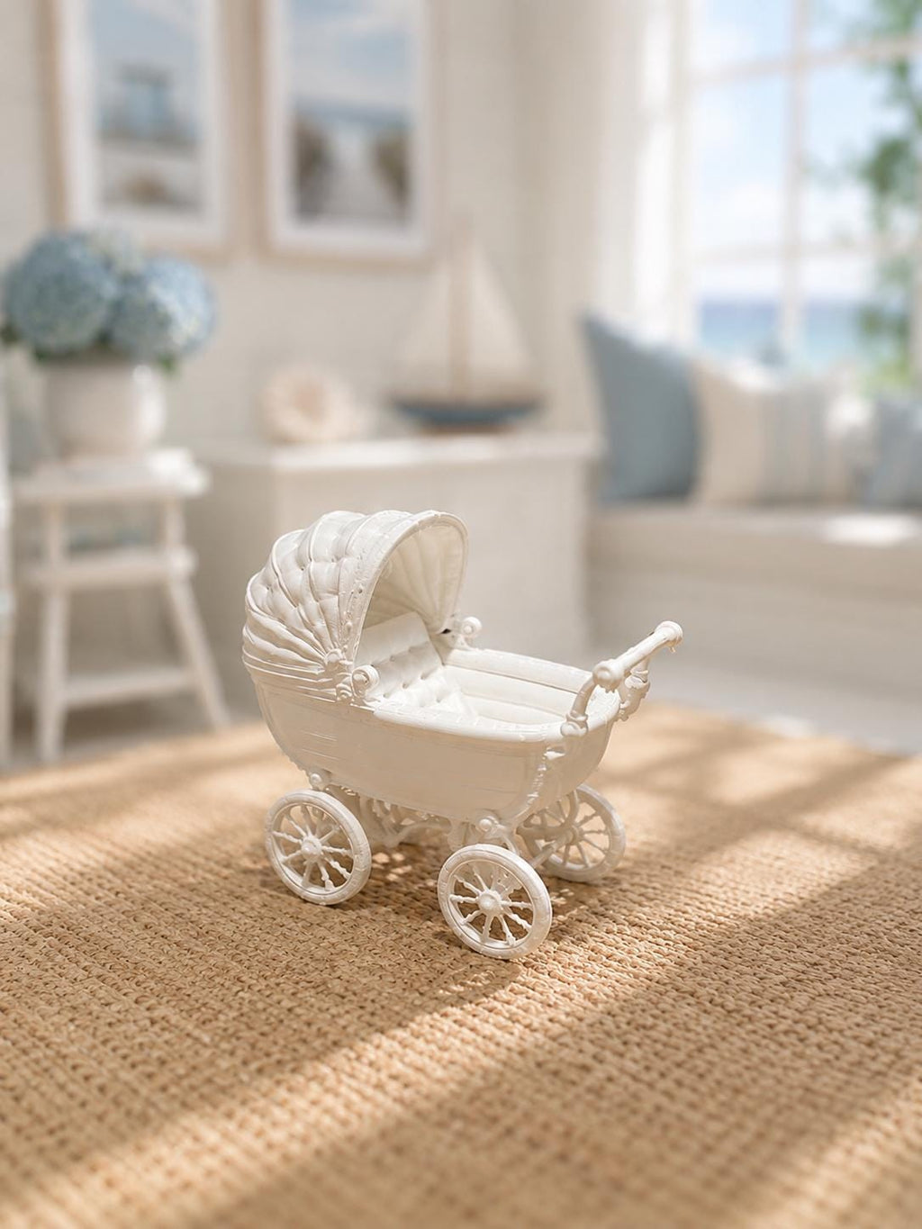 Ornate Baby Pram | 1:12 Dollhouse Miniature Nursery Furniture | Vintage Hamptons Baby Carriage