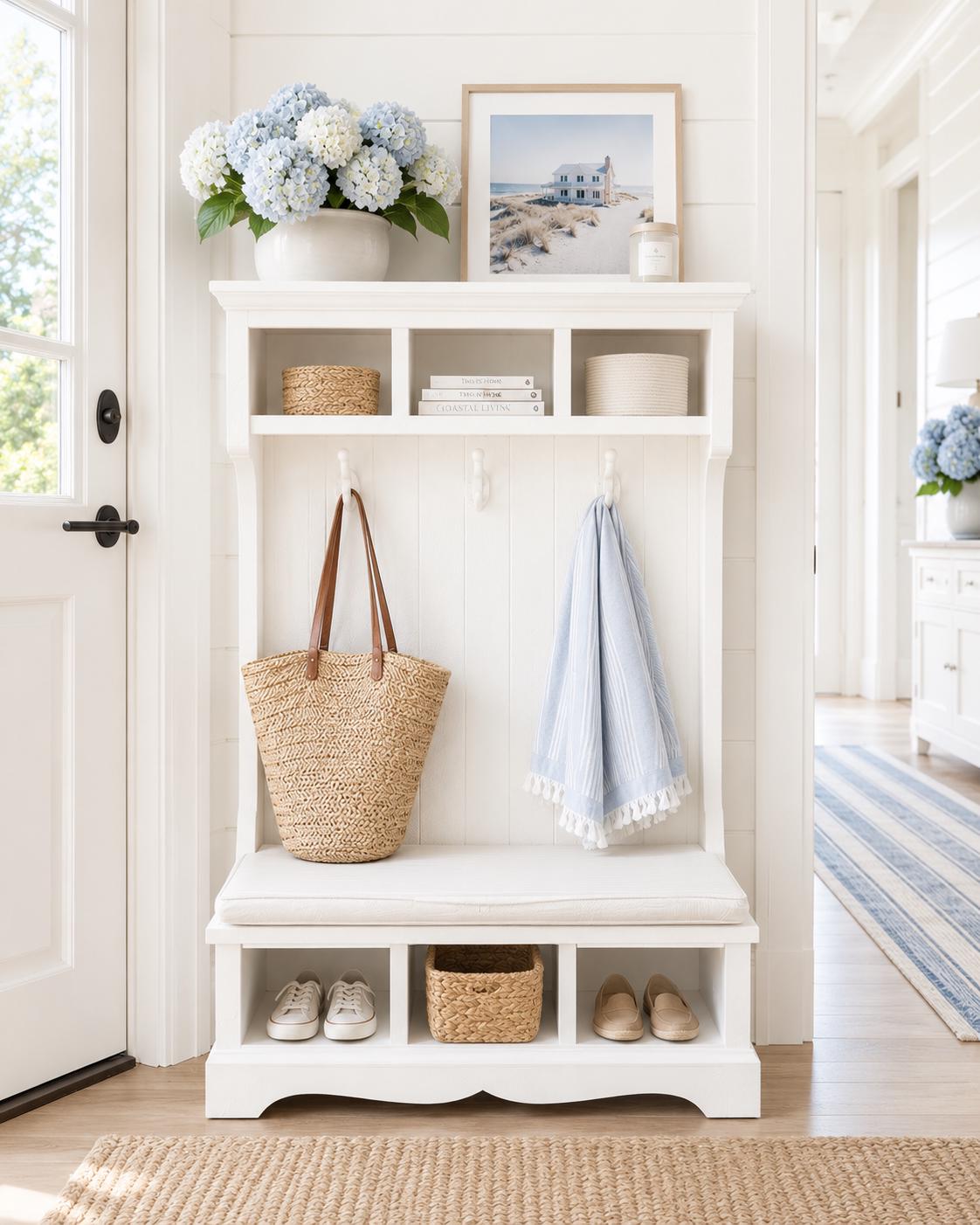 Hamptons Mudroom Hall Tree | 1:12 Dollhouse Miniature Furniture | Entryway Storage Bench