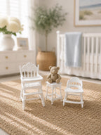 Miniature Nursery Essentials Set | 1:12 Dollhouse High Chair, Baby Walker & Potty Chair | Hamptons Baby Furniture