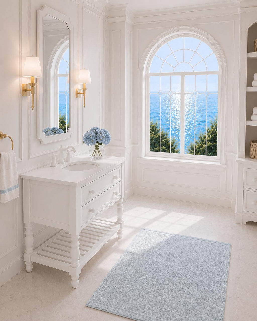 Hamptons Bathroom Vanity with Sink | 1:12 Dollhouse Miniature Furniture | Coastal Bathroom Cabinet
