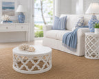 Hamptons Lattice Coffee Table Set | 1:12 Dollhouse Miniature Furniture | Coastal Round Coffee Table