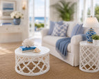 Hamptons Lattice Coffee Table Set | 1:12 Dollhouse Miniature Furniture | Coastal Round Coffee Table