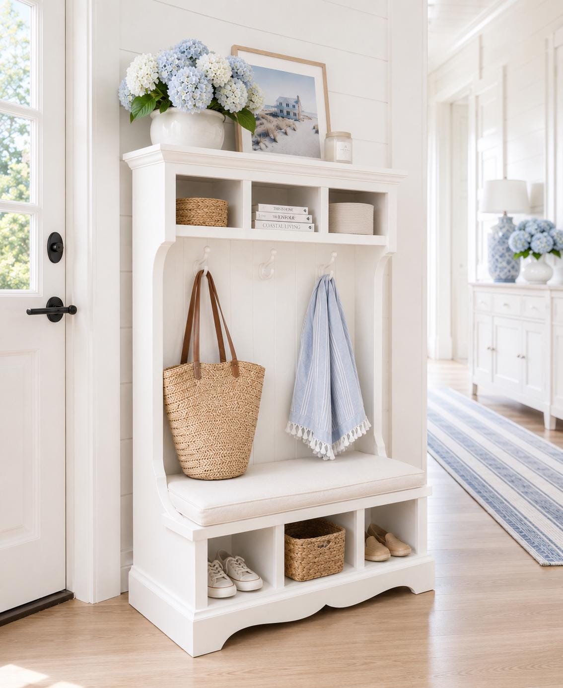 Hamptons Mudroom Hall Tree | 1:12 Dollhouse Miniature Furniture | Entryway Storage Bench