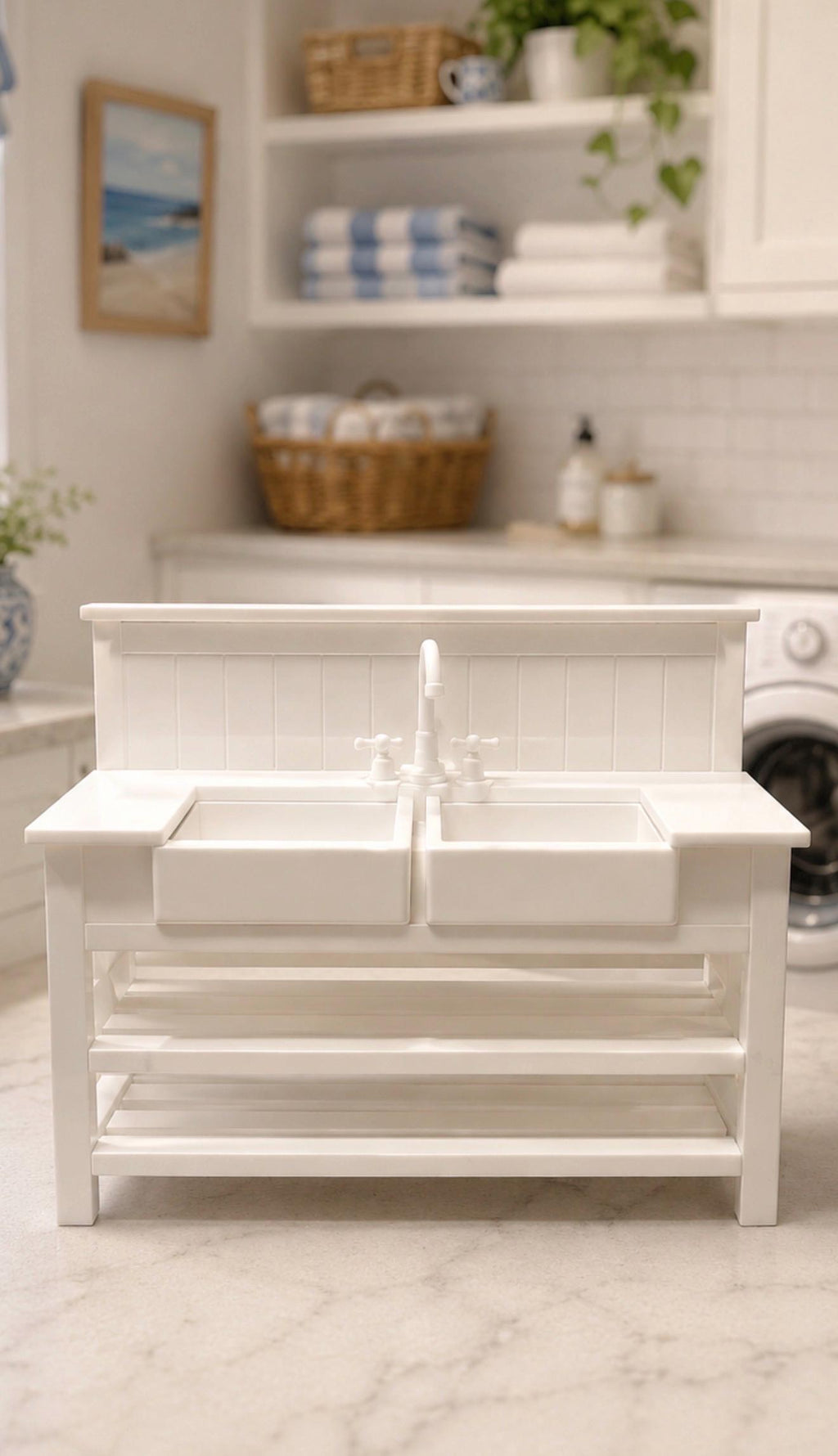 Hamptons Double Laundry Sink | 1:12 Dollhouse Miniature Furniture | Coastal Utility Sink